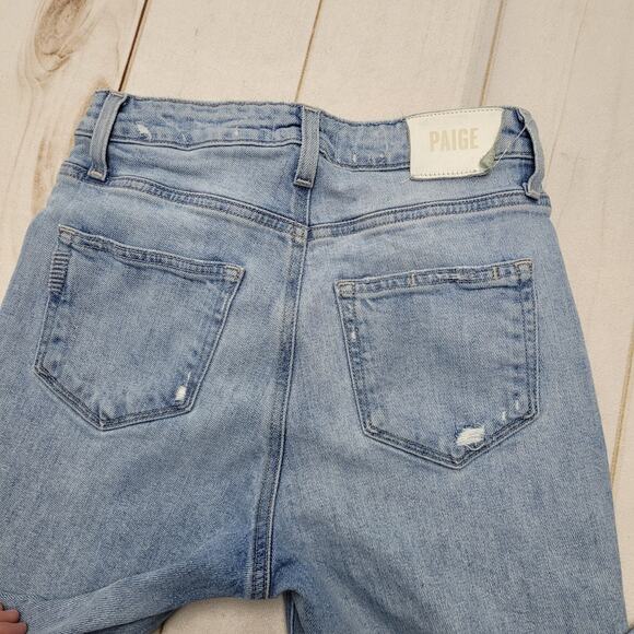 Paige Noella high rise relaxed straight leg jeans light wash ripped knee - Picture 8 of 9